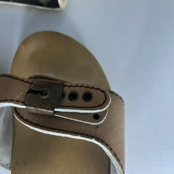 New Vintage Leather Dr. Scholl's Wooden Exercise Sandals Shoes Tan Wheat Sz 6 - Picture 10 of 11